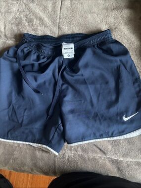Nike Navy Blue Women's Athletic Shorts with White Swoosh